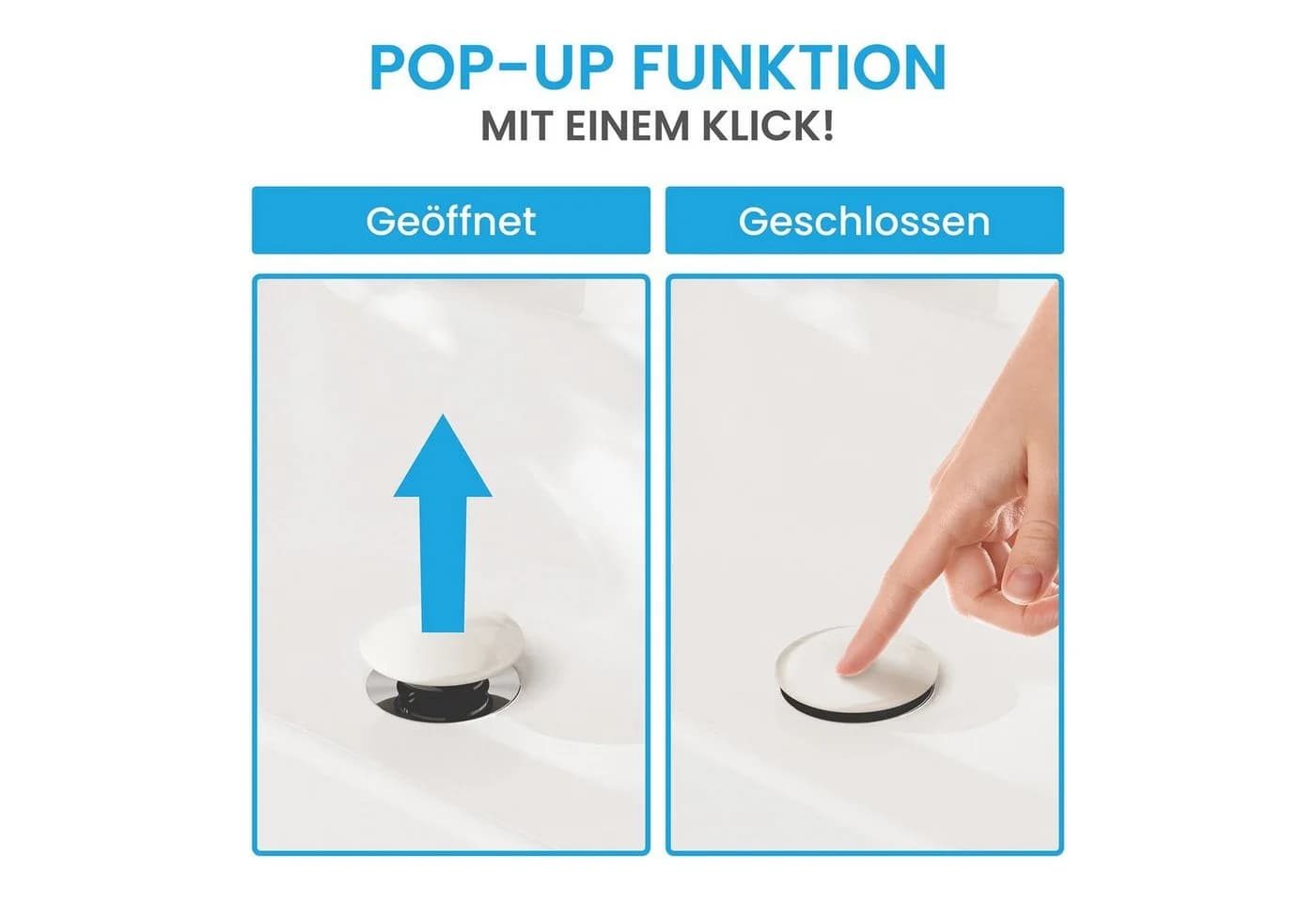 Bächlein Ablaufgarnitur Waschbeckenabfluss Pop-Up Keramik Click-Clack Funktion