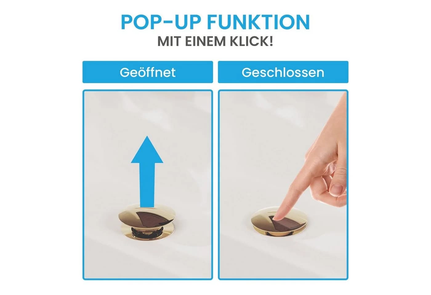 Bächlein Ablaufgarnitur Pop Up Gold Werkzeugloser Einbau