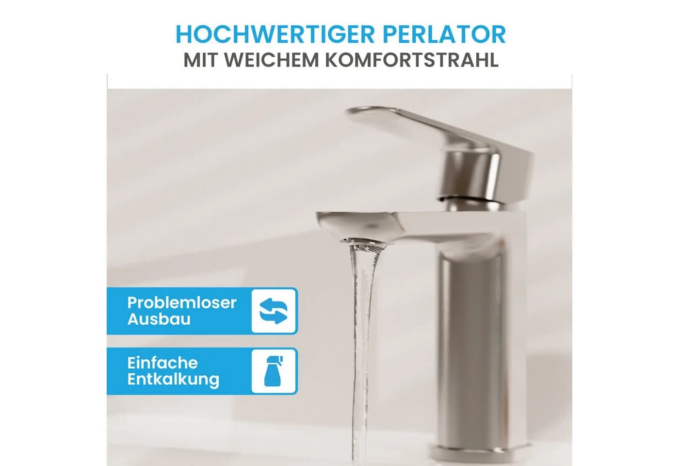 Bächlein Mizarela Waschtischarmatur Edelstahl gebürstet minimalistisch