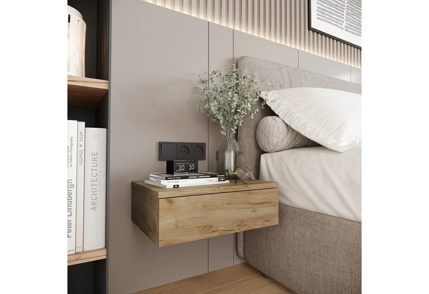 KOMTO Monaco Wandregal mit Schublade 2er Set Braun