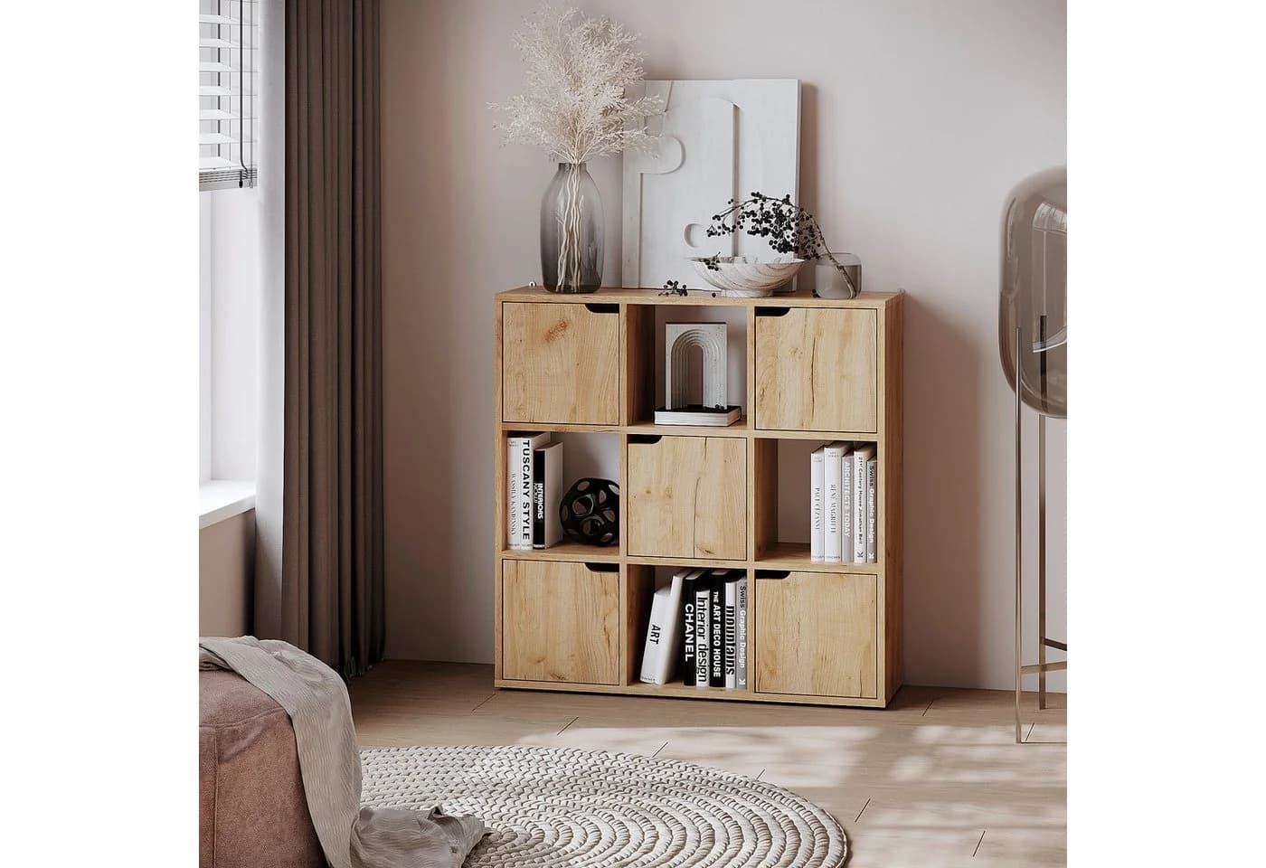 KOMTO Bücherregal 9-tlg. Würfelregal mit Türen Honig Eiche