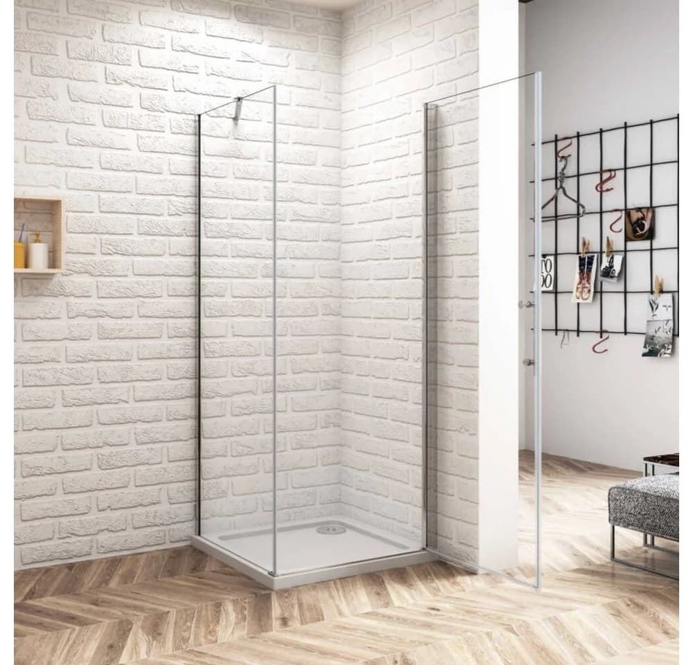 Duschparadies Eckdusche 185cm Pendeltür mit Seitenwand ESG-Glas Chrom