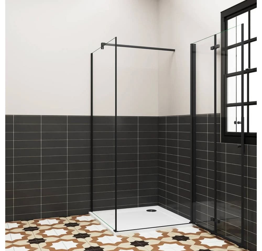 Duschparadies Eckdusche 195cm Schwarz Scharniertür Sicherheitsglas