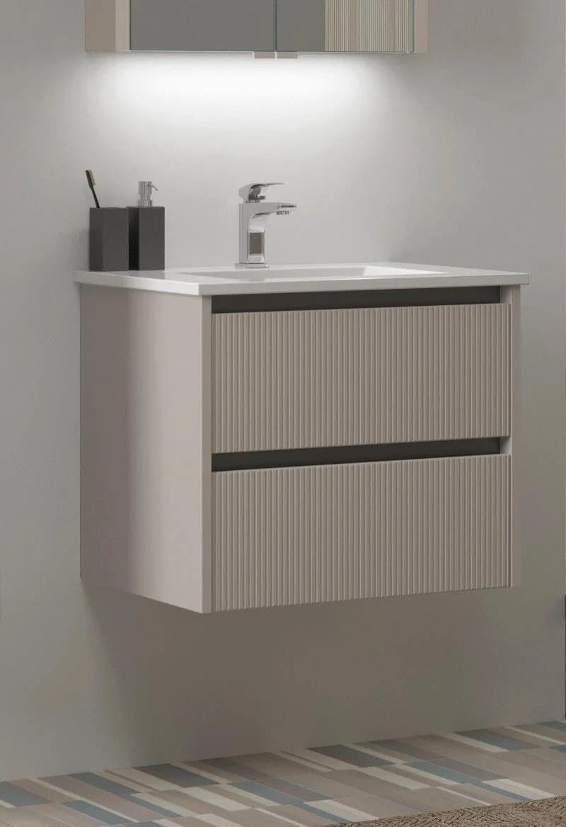 WELLTIME Waschtisch Urban Grau Beige mit Keramik Waschbecken