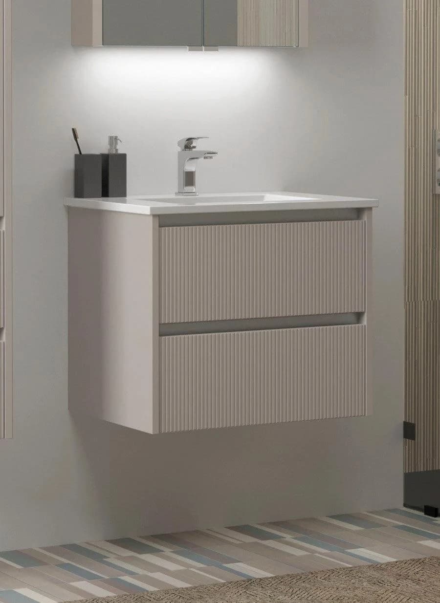 WELLTIME Urban Waschtisch Beige Grau mit Keramik Waschbecken