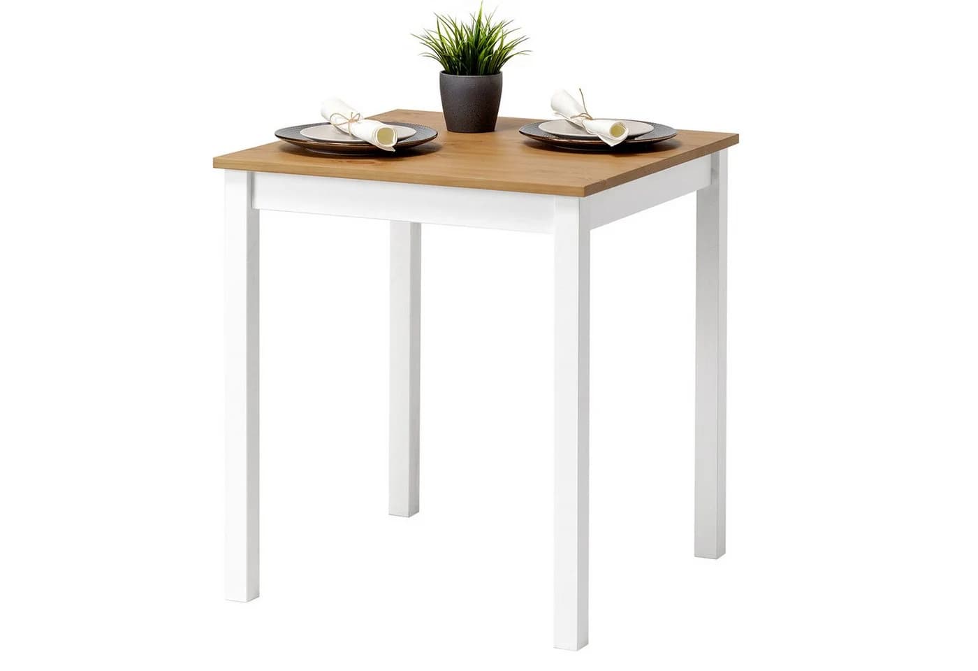 hagge home Esstisch Kiefernholz Massiv 68x68x75 cm Weiß-Braun