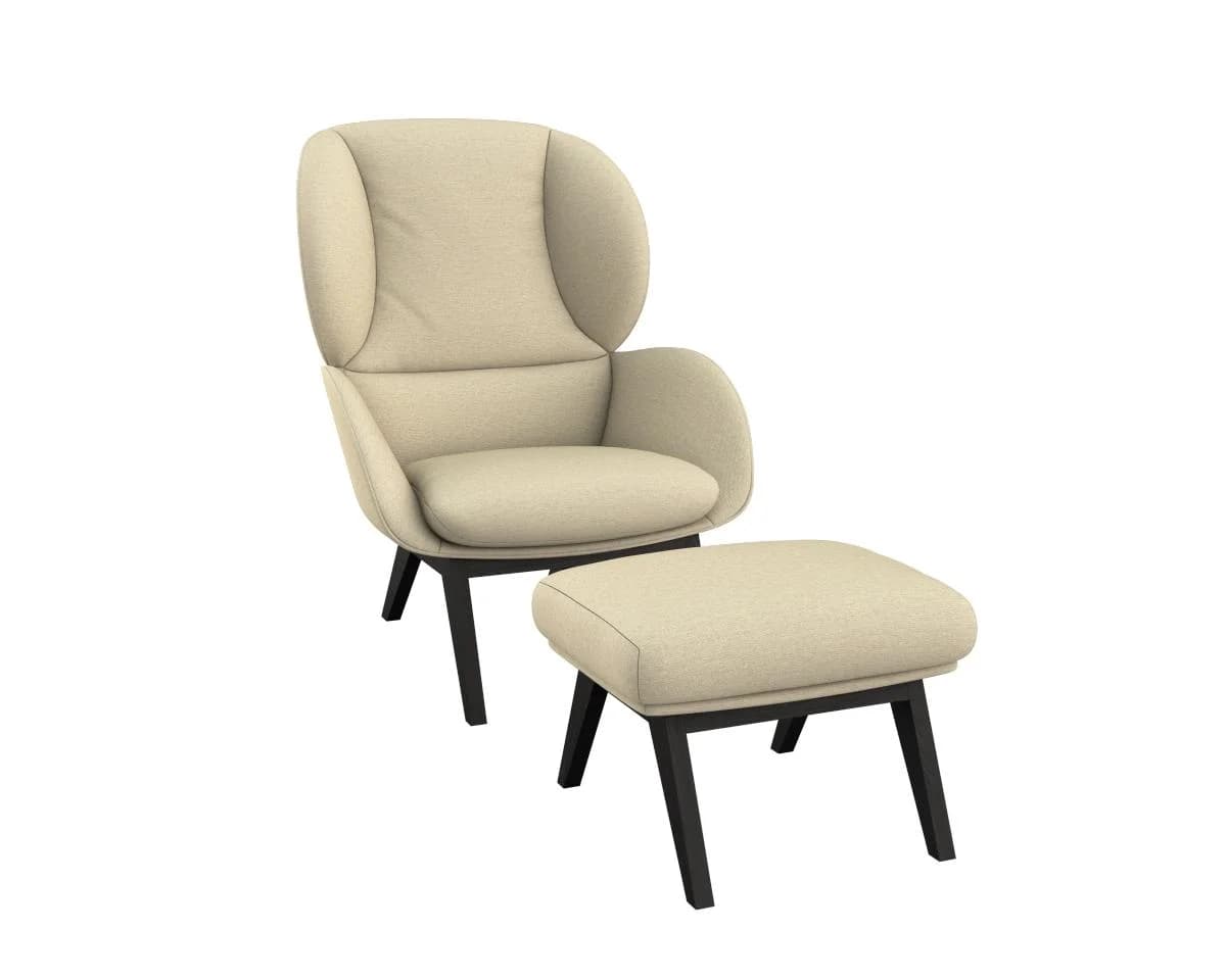 FLEXLUX Ohrensessel Adria Beige Chenille mit Holzfüßen