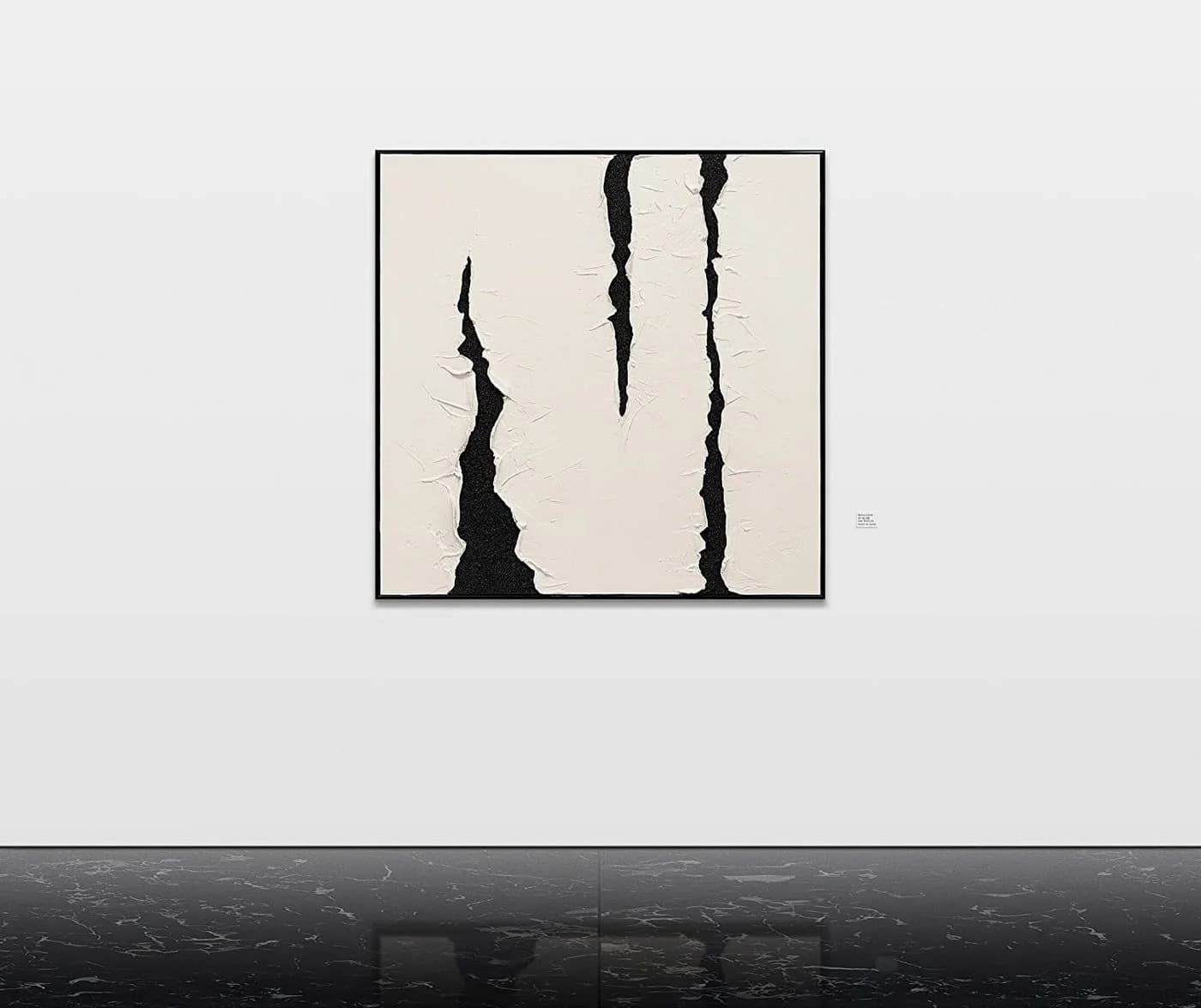 YS-Art Abstraktes Leinwandbild Schwarz Beige Handgemalt mit Keilrahmen
