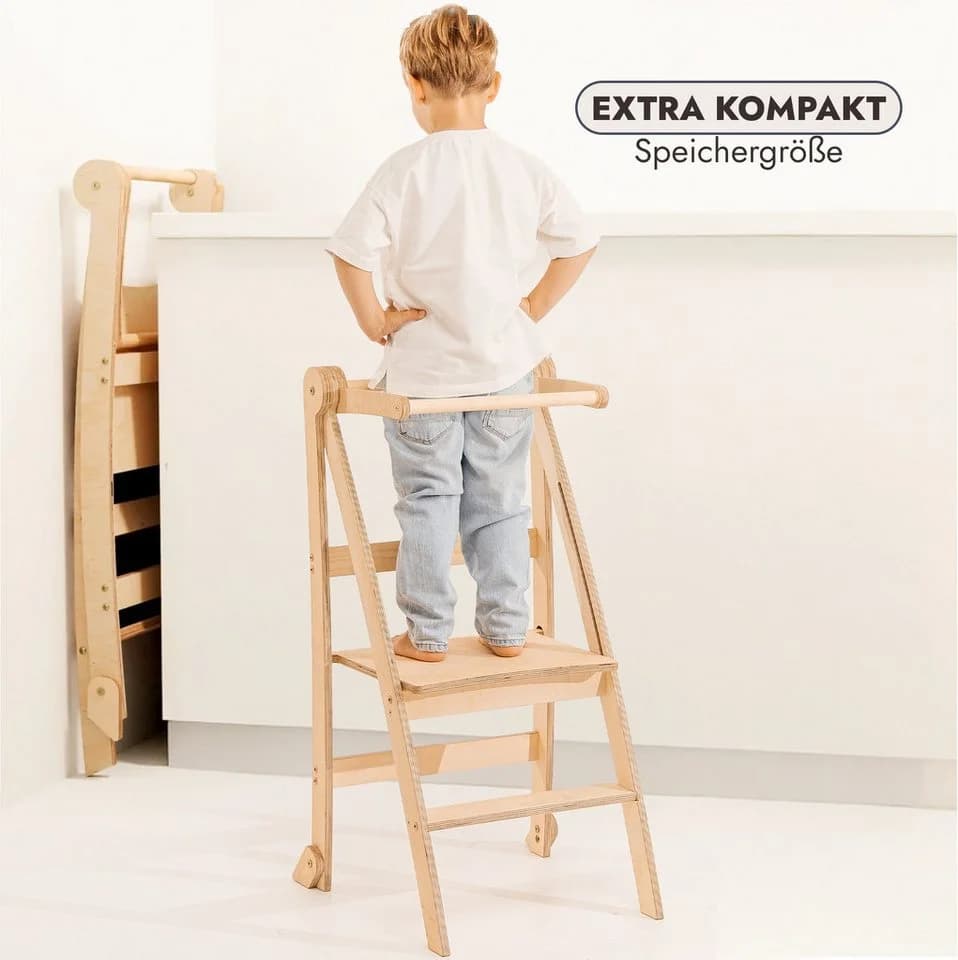 Goodevas Kinderklappstuhl Montessori-Lernleiter Beige Klappbar
