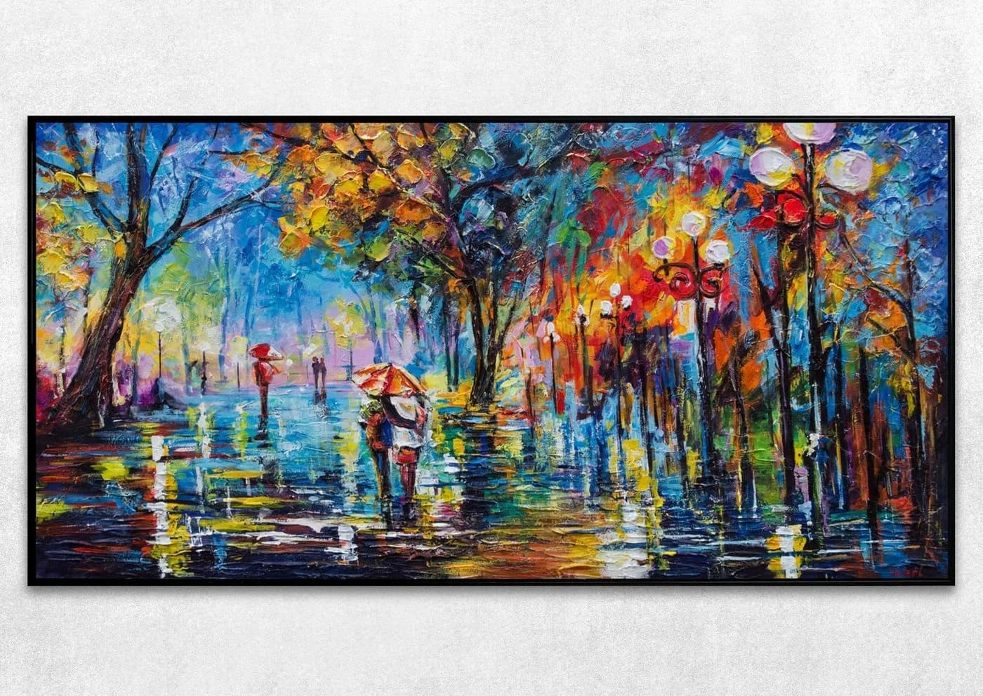 YS-Art Gemälde Herbstliche Allee Handgemalt Leinwand