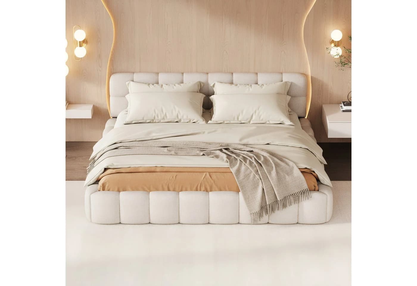 Simurq Polsterbett 140x200 cm mit Lattenrost Beige Grau Modern