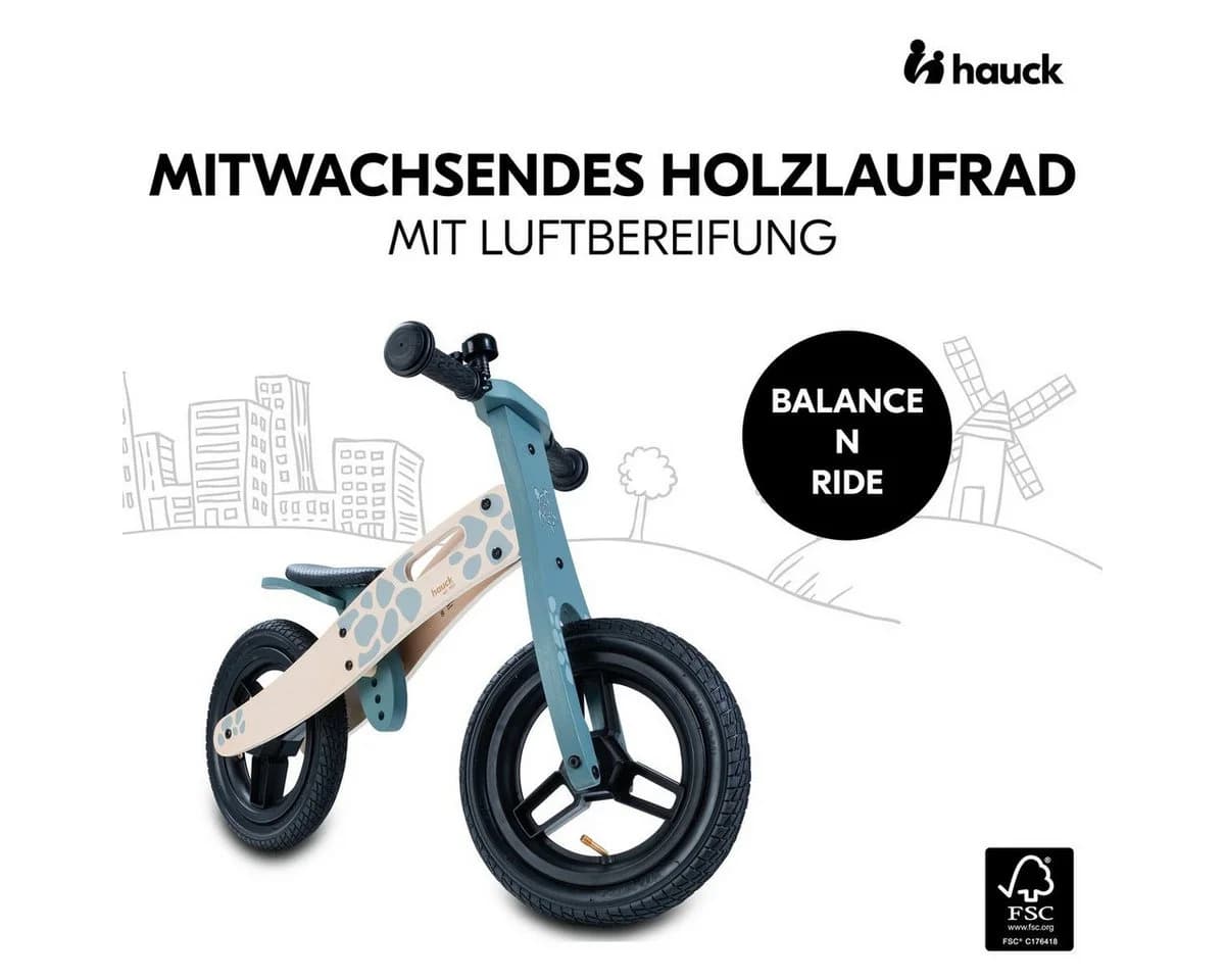 Hauck Laufrad Balance N Ride Turtle 12 Zoll Holz mit Lufträdern