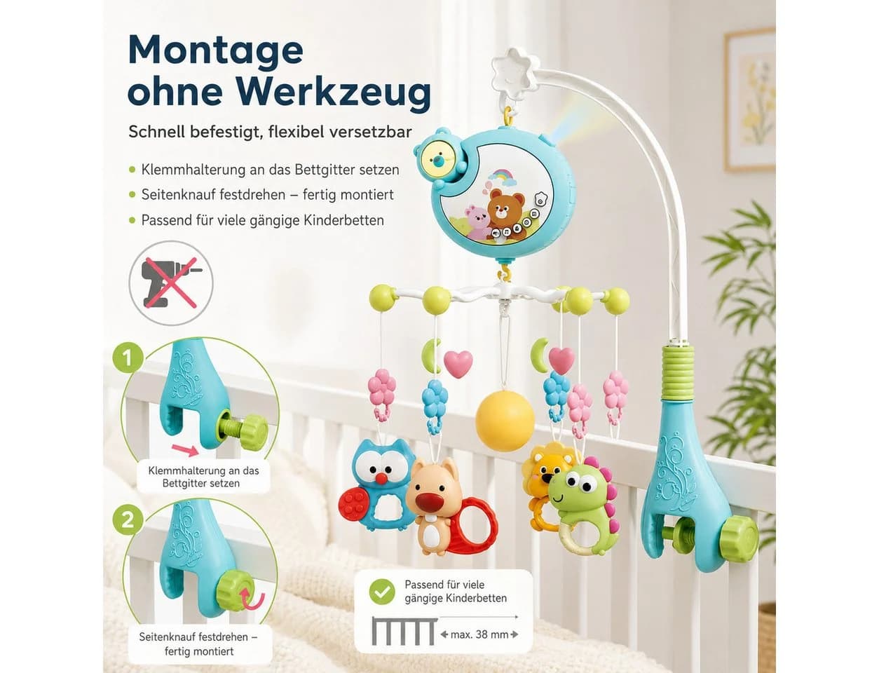 Luckice Mobile 3in1 Traumbärchen mit Musik und Sternenprojektor Blau