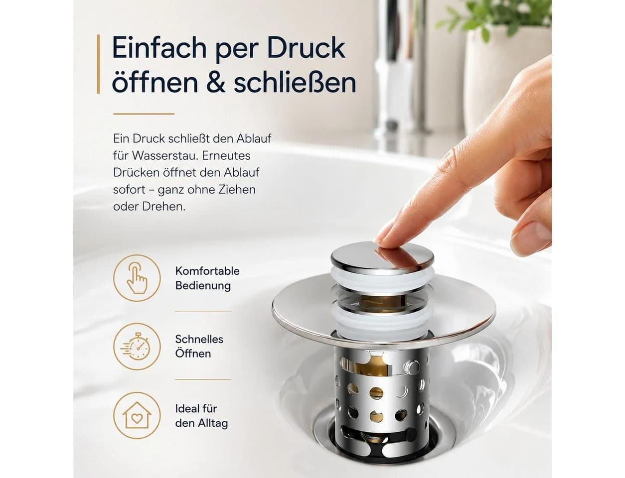 Luckice Waschbeckenstöpsel mit Abflusssieb 304 Edelstahl Silber