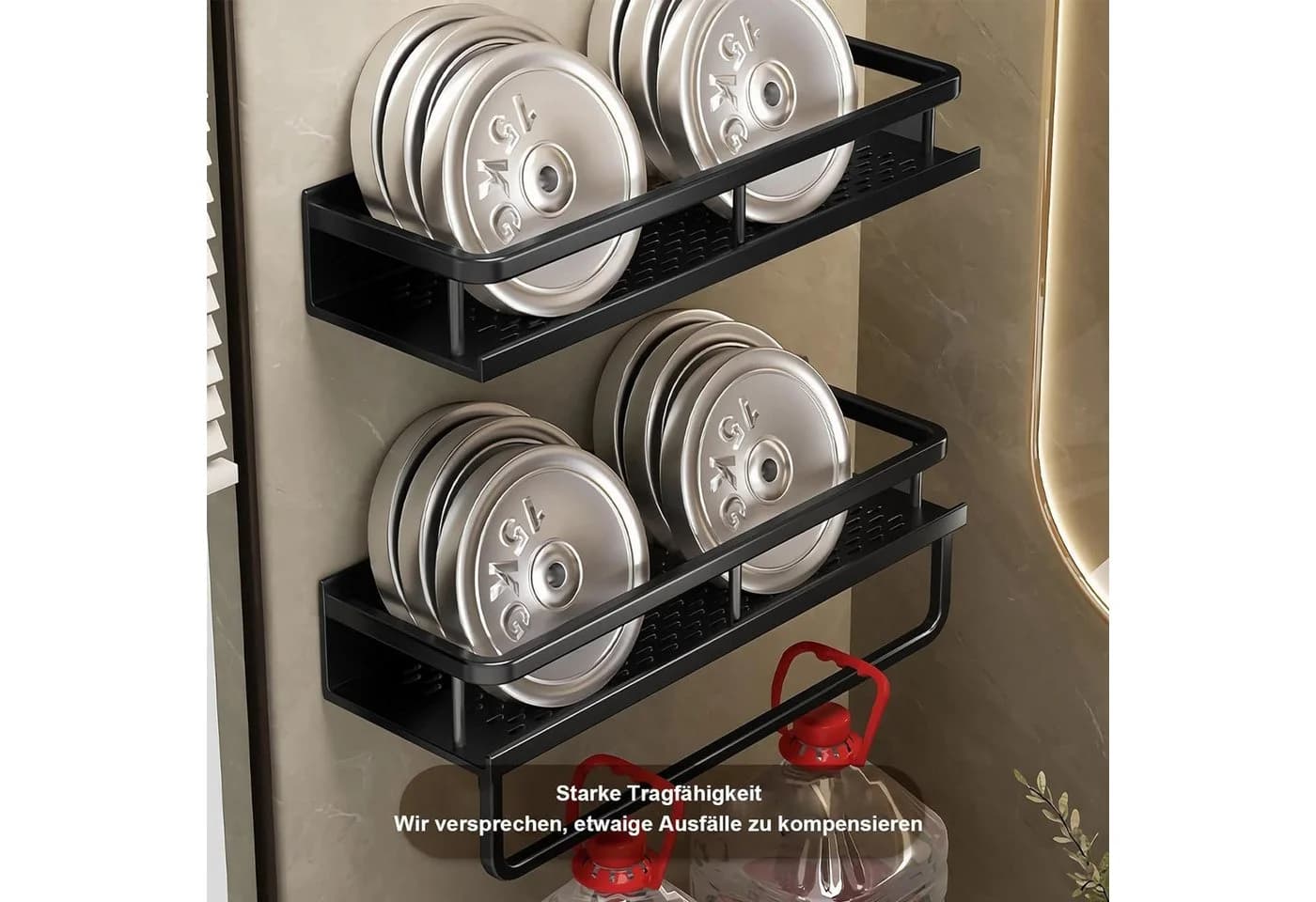 Fyrove Duschregal Schwarz 2er Set Aluminium mit Haken