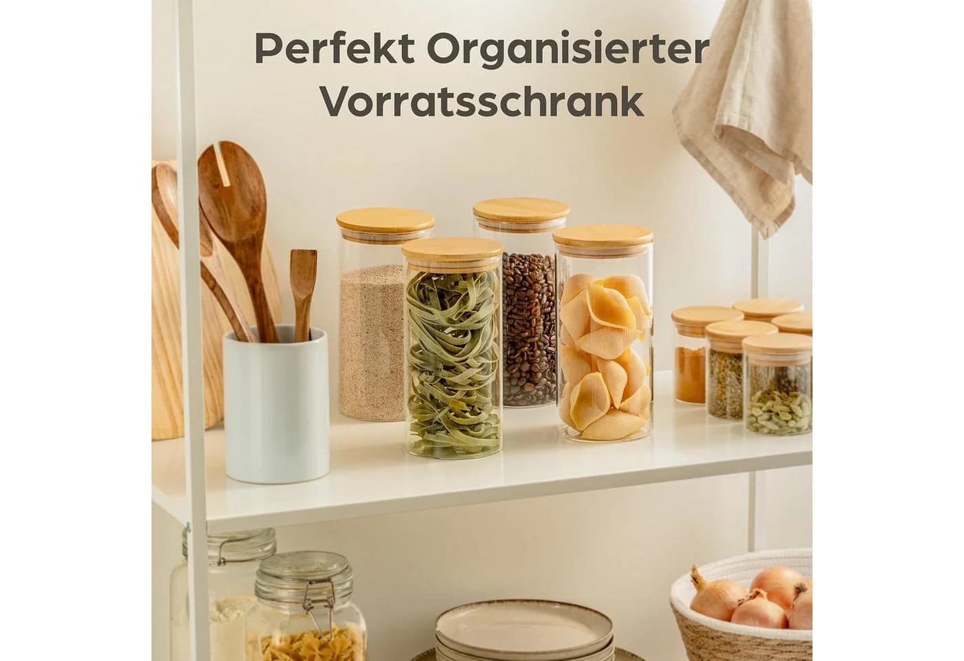 Fyrove Vorratsglas-Set 2-tlg. 1000ml Glas mit Bambusdeckel Stapelbar