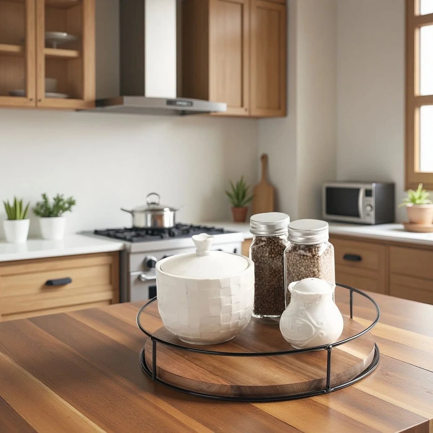 ibettertec Küchenorganizer-Set 360° drehbares Lagerregal Naturholz