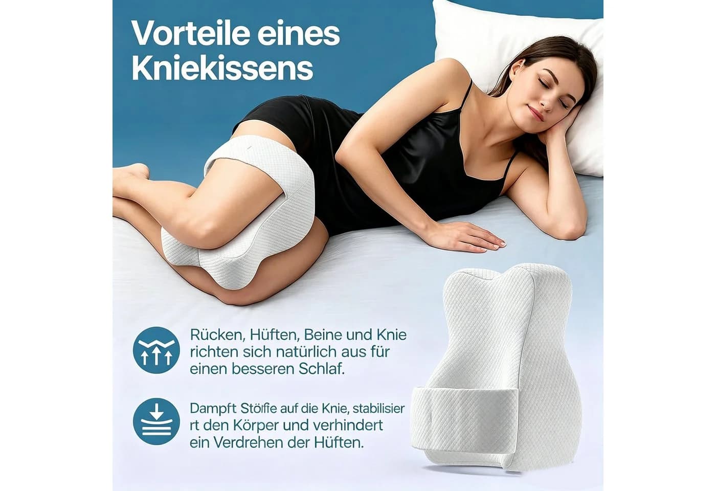 Fyrove Kniekissen für Seitenschläfer Weiß Orthopädisch