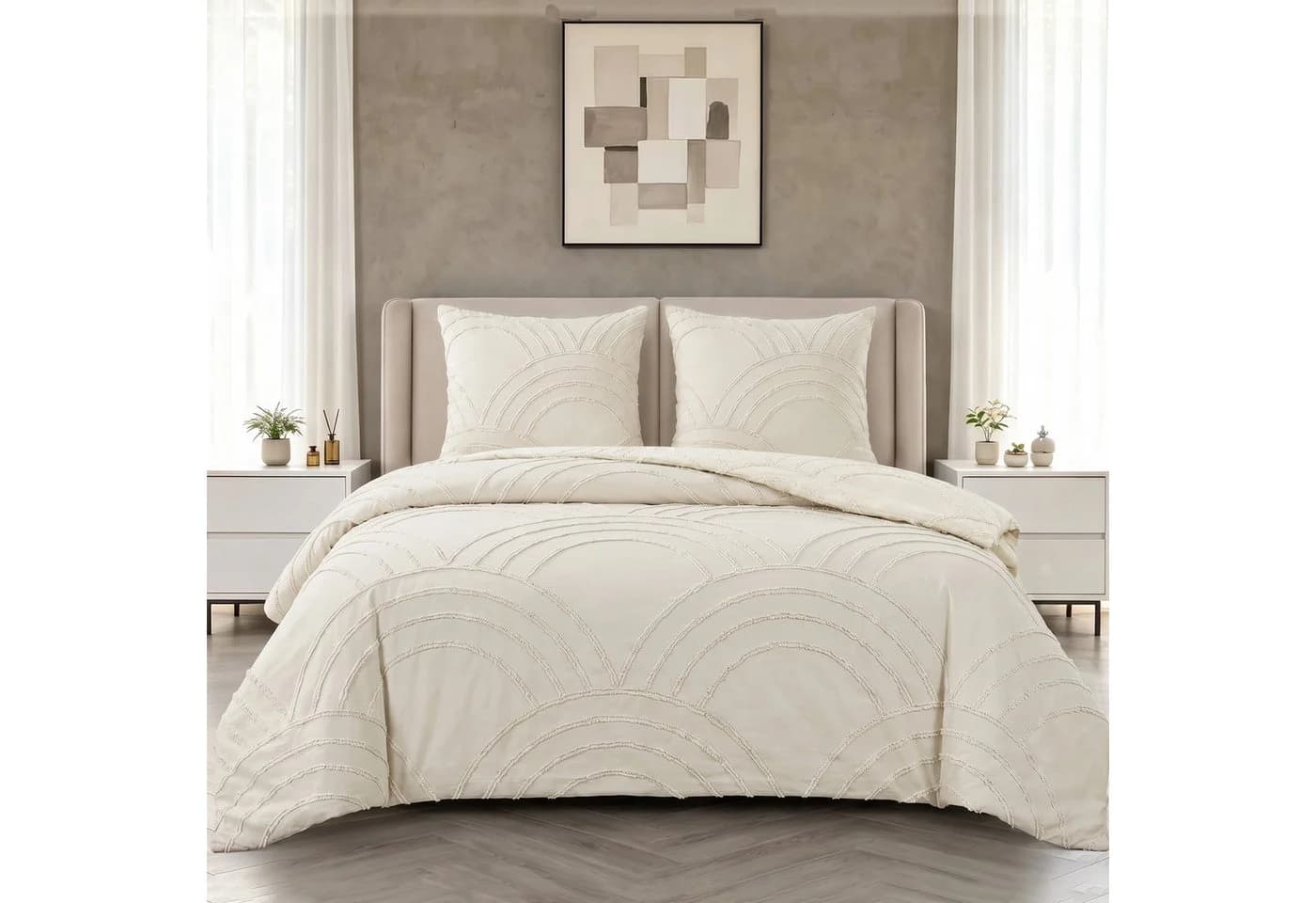 wohnTRAUM24 Boho Bettwäsche Beige Getuftet Mikrofaser