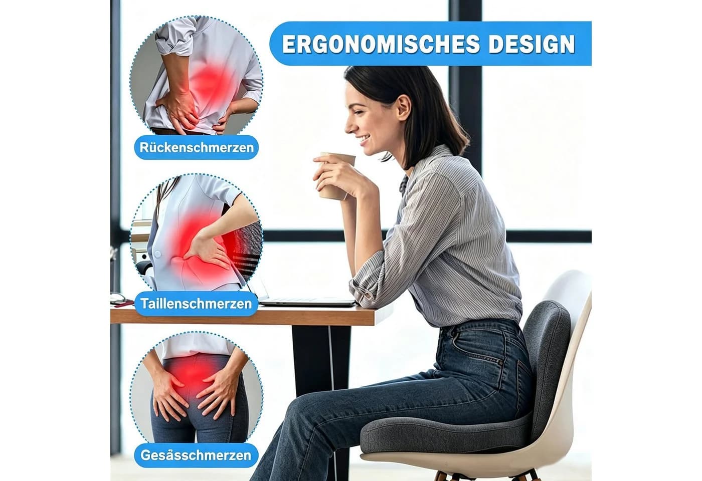 wohnTRAUM24 Orthopädisches Sitzkissen Grau mit Rückenlehne