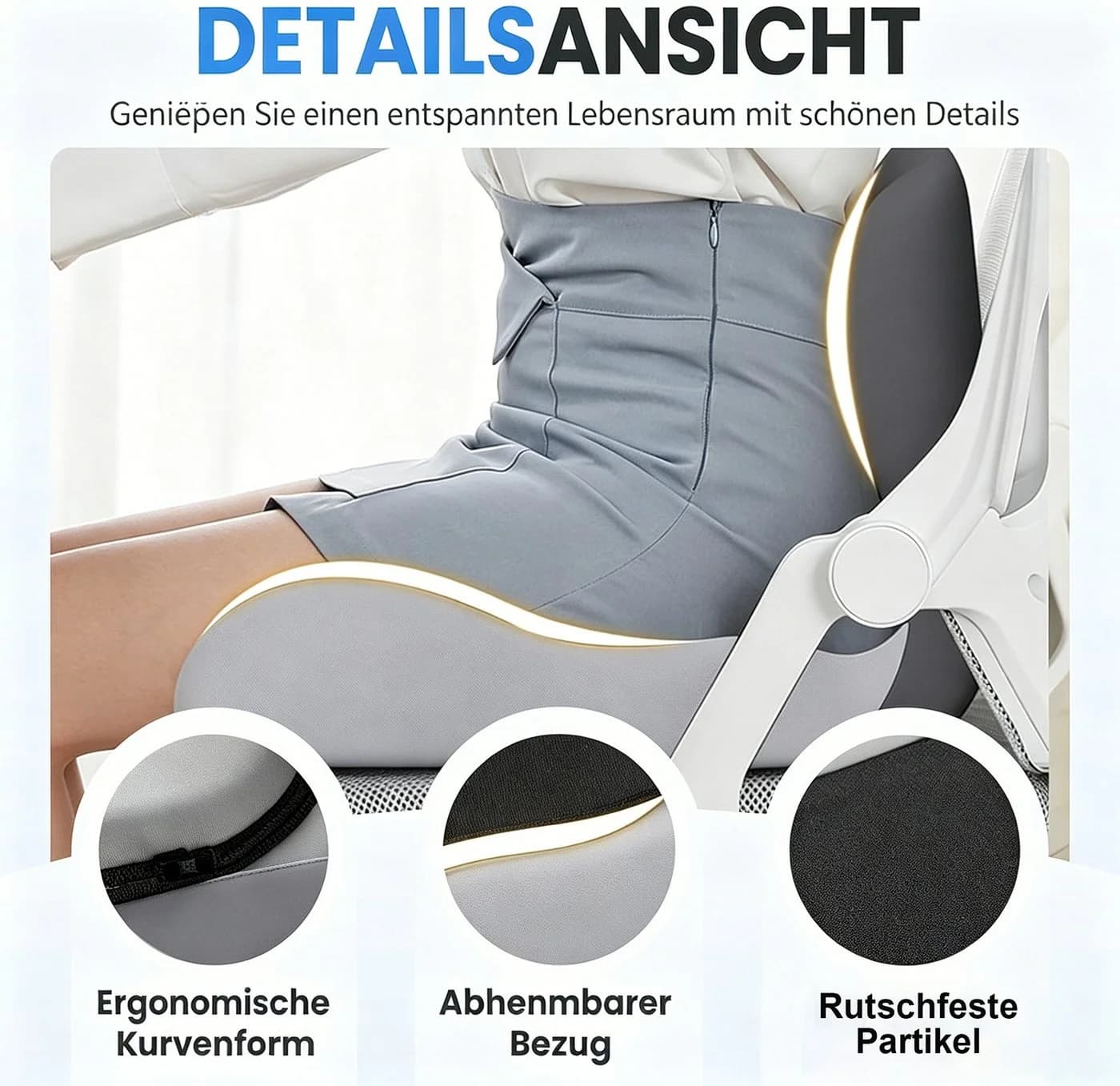 wohnTRAUM24 Orthopädisches Sitzkissen Grau Memory Foam