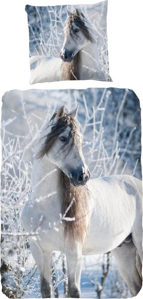 good morning Kinderbettwäsche Biber Set WHITE HORSE Weiß/Blau