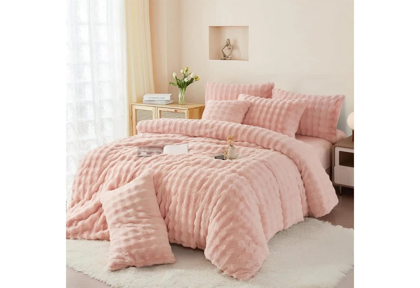 wohnTRAUM24 Winter Plüsch Bettwäsche Rosa Wendebettbezug