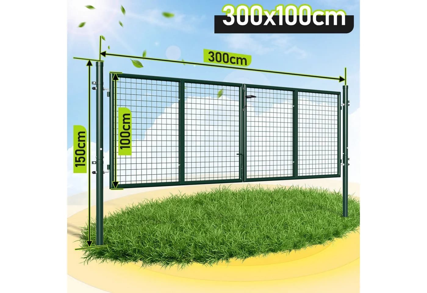 Clanmacy Gartentor 300x100cm Doppelflügelig Grün Metall
