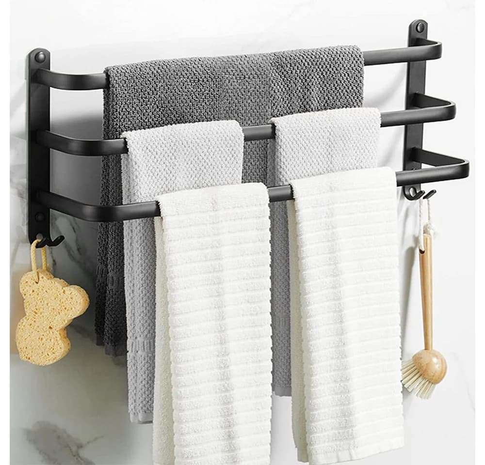 JEOBEST Handtuchhalter Aluminium Schwarz 3 Stangen Wandmontage