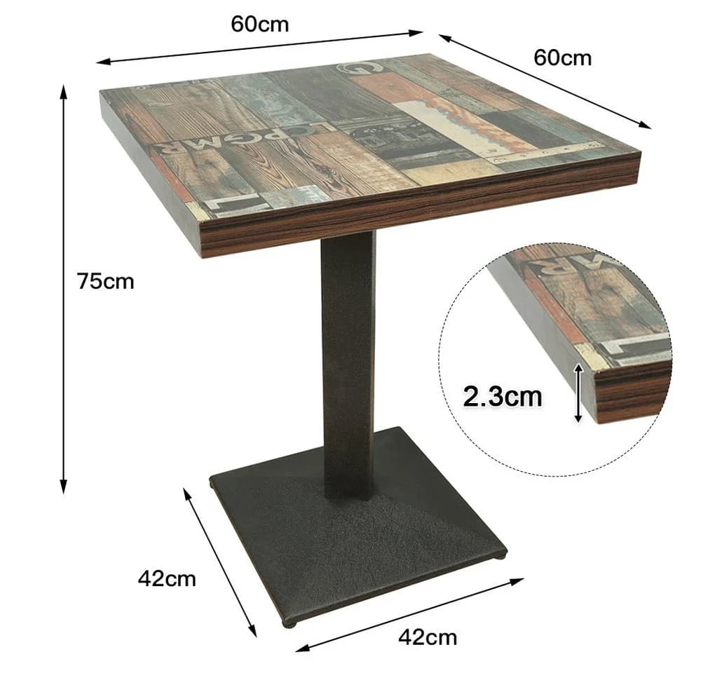 JEOBEST Esstisch 60x60 cm Vintagebraun mit Metallgestell