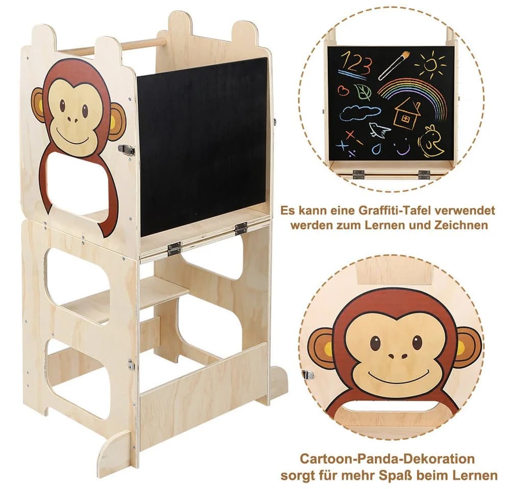 JEOBEST Lernturm Stehhilfe 3-in-1 mit Kreidetafel Braun