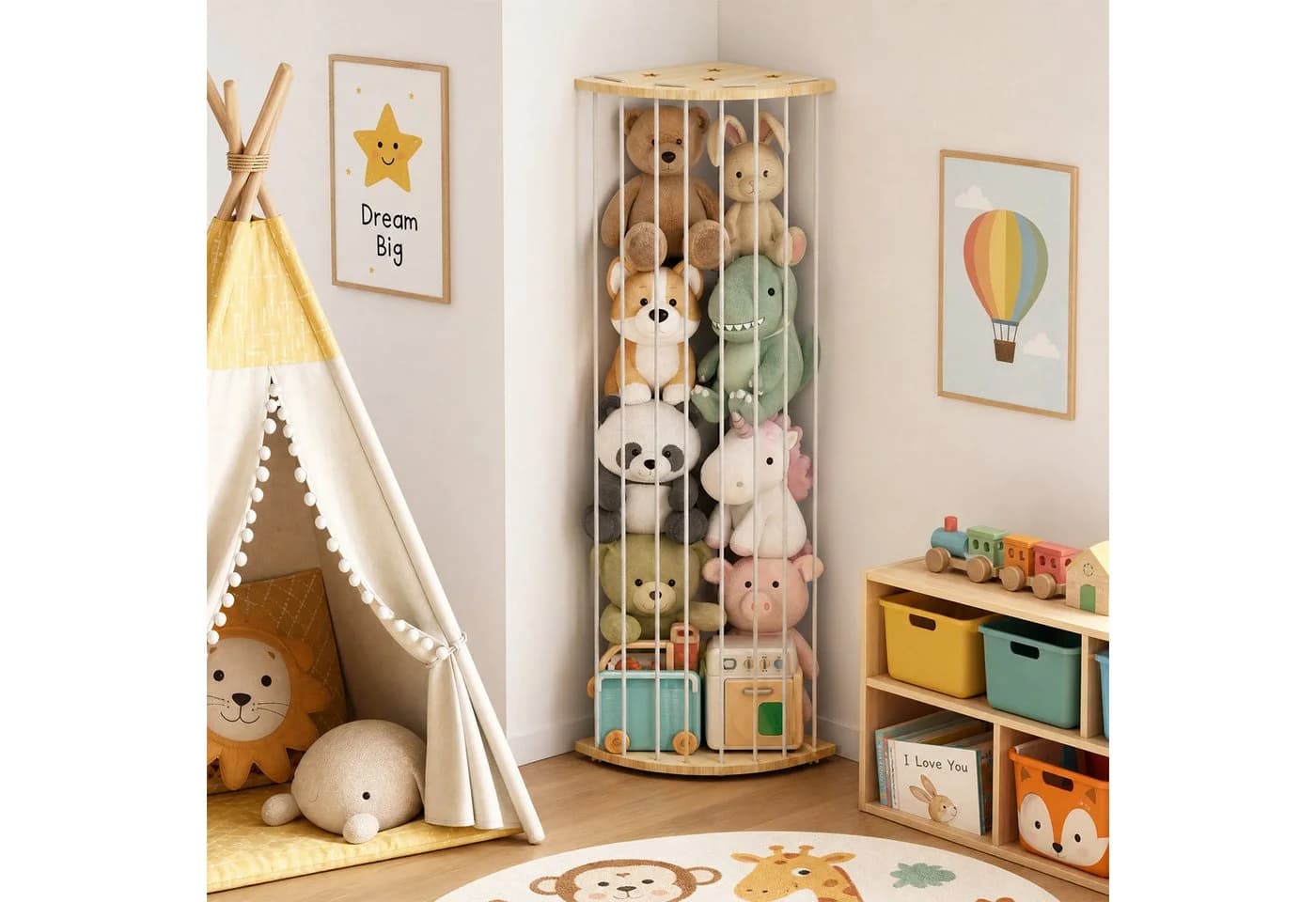 JEOBEST Spielzeugtruhe Kuscheltier Aufbewahrung Holz Wand Ecke