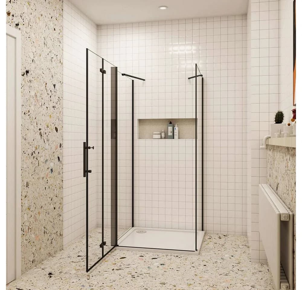 duschspa Komplettdusche 195 cm Schwarz U-Form Duschkabine