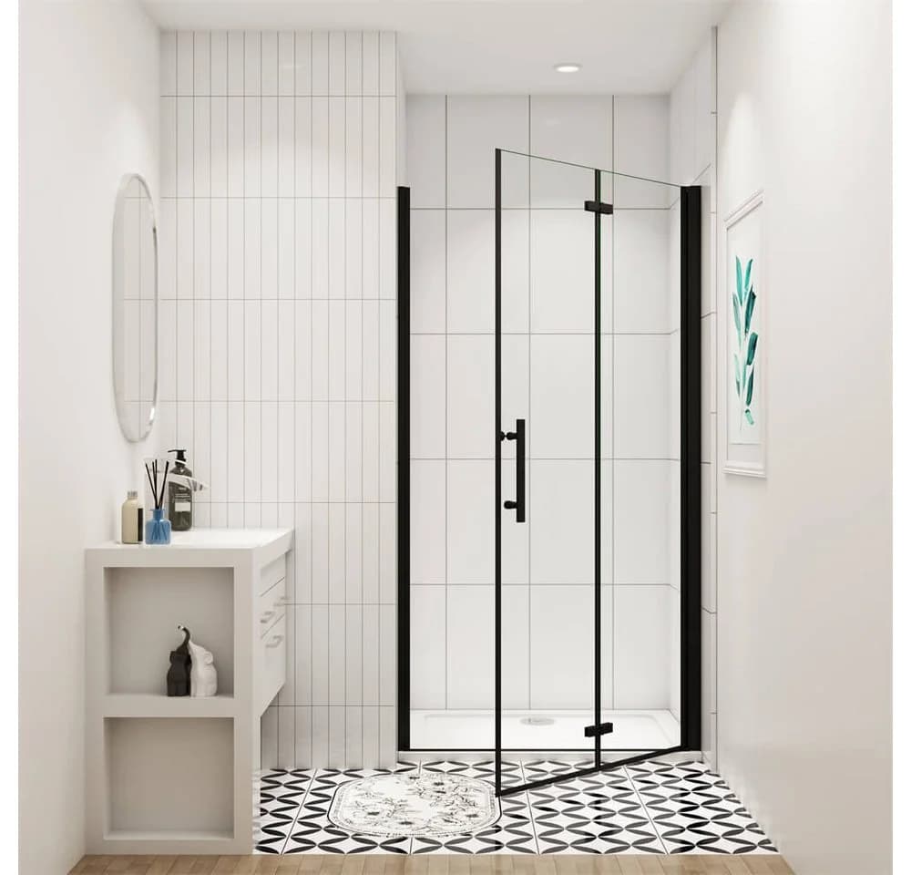 duschspa Dusch-Falttür 185cm ESG Glas Schwarz Aluminium