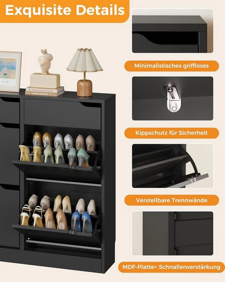Luckice Garderobenschrank Schuhschwarz mit verstellbaren Schubladen