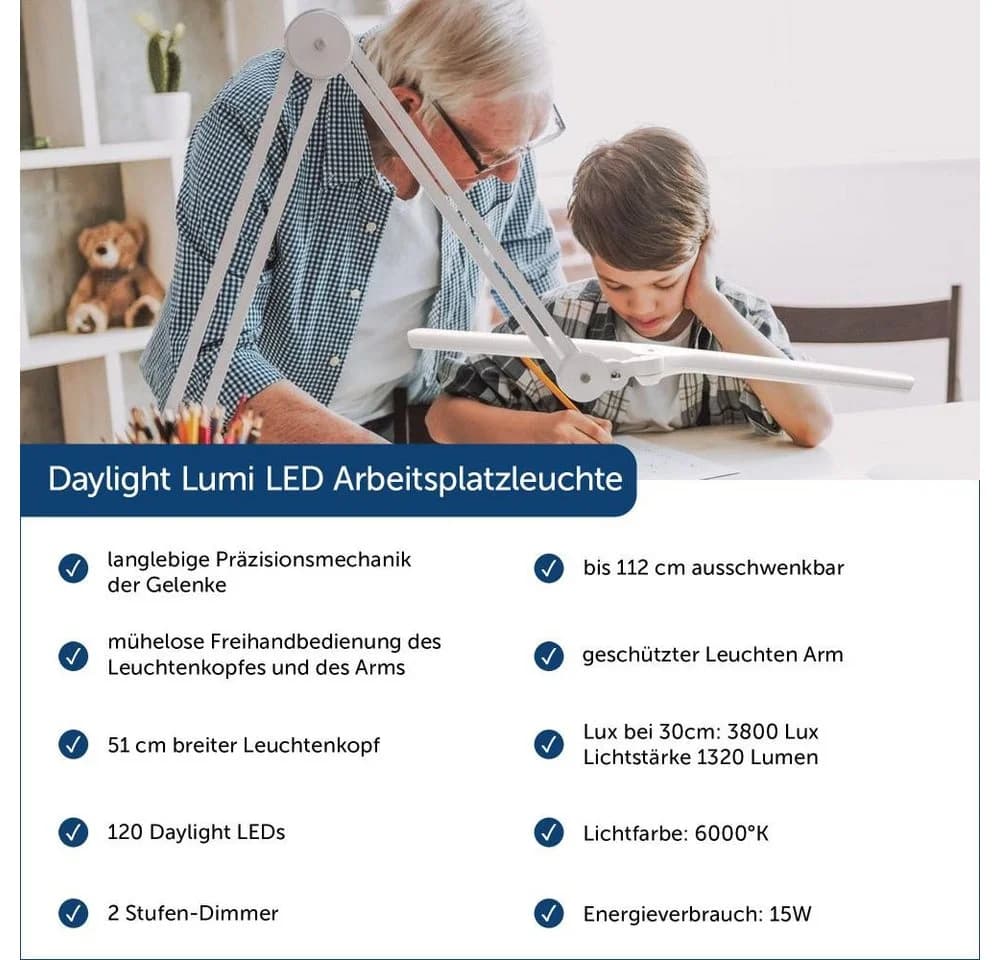 Daylight LED Arbeitsleuchte Lumi LED Arbeitsplatzleuchte Klemmbefestigung Dimmbar
