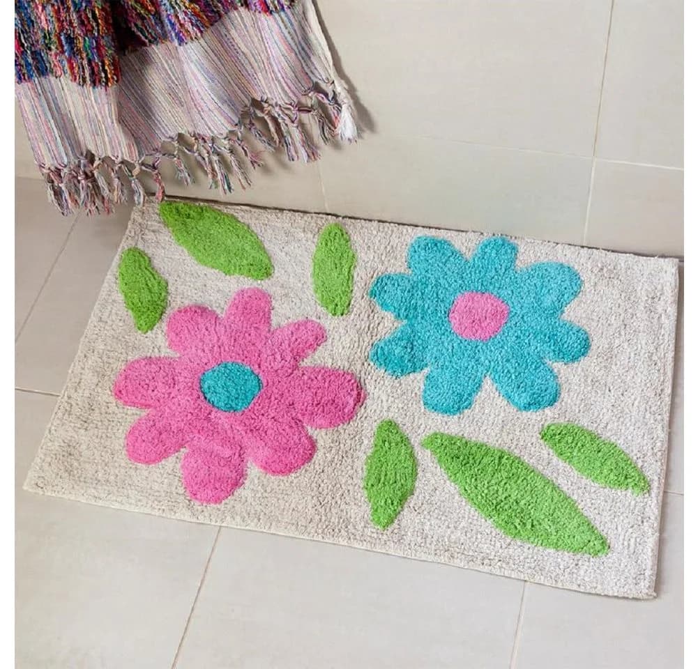 Rex London Badematte Blumen Grün-Pink Baumwolle