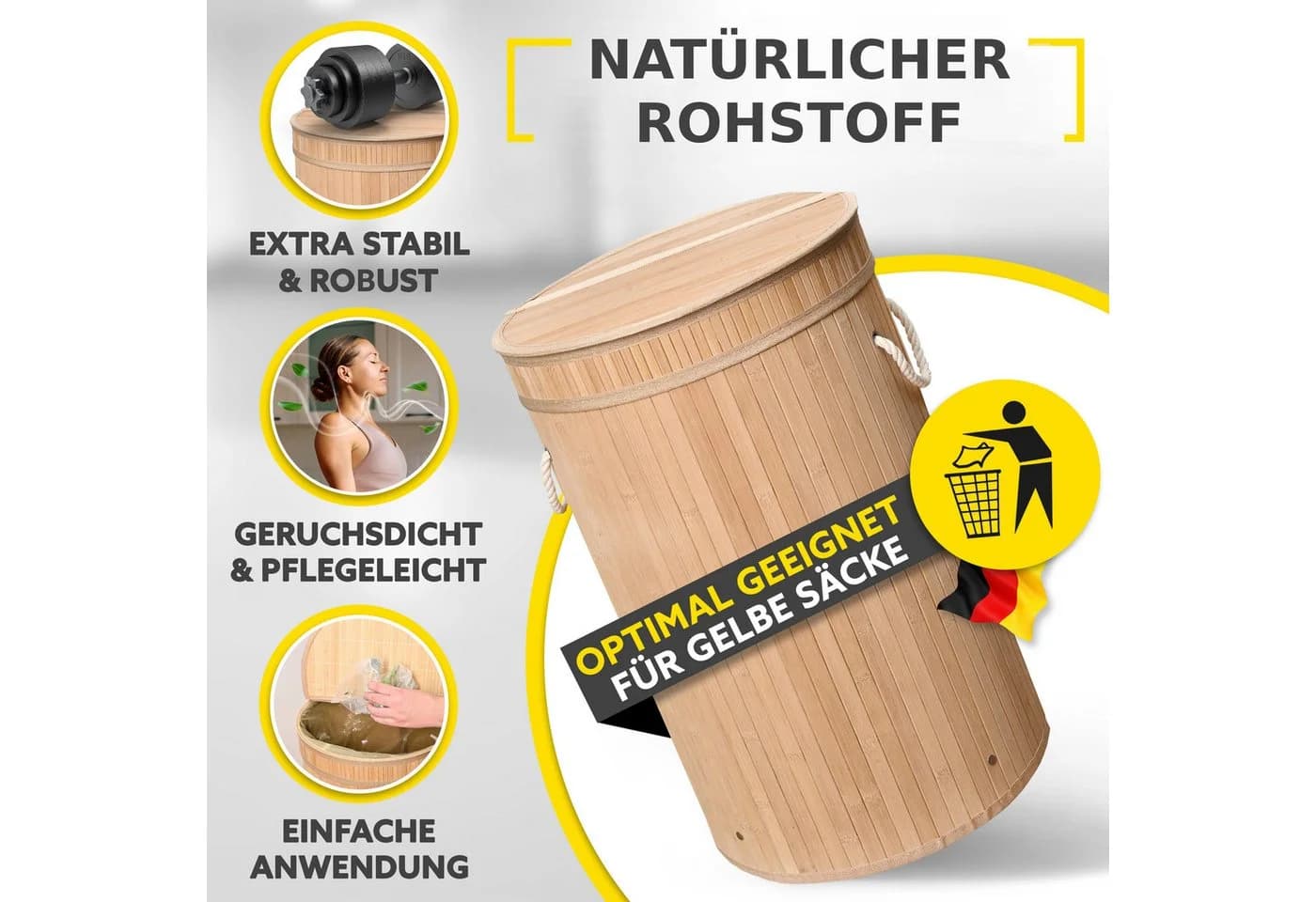 HANDFILL Flaschensammler Wäschekorb Bambus 55L