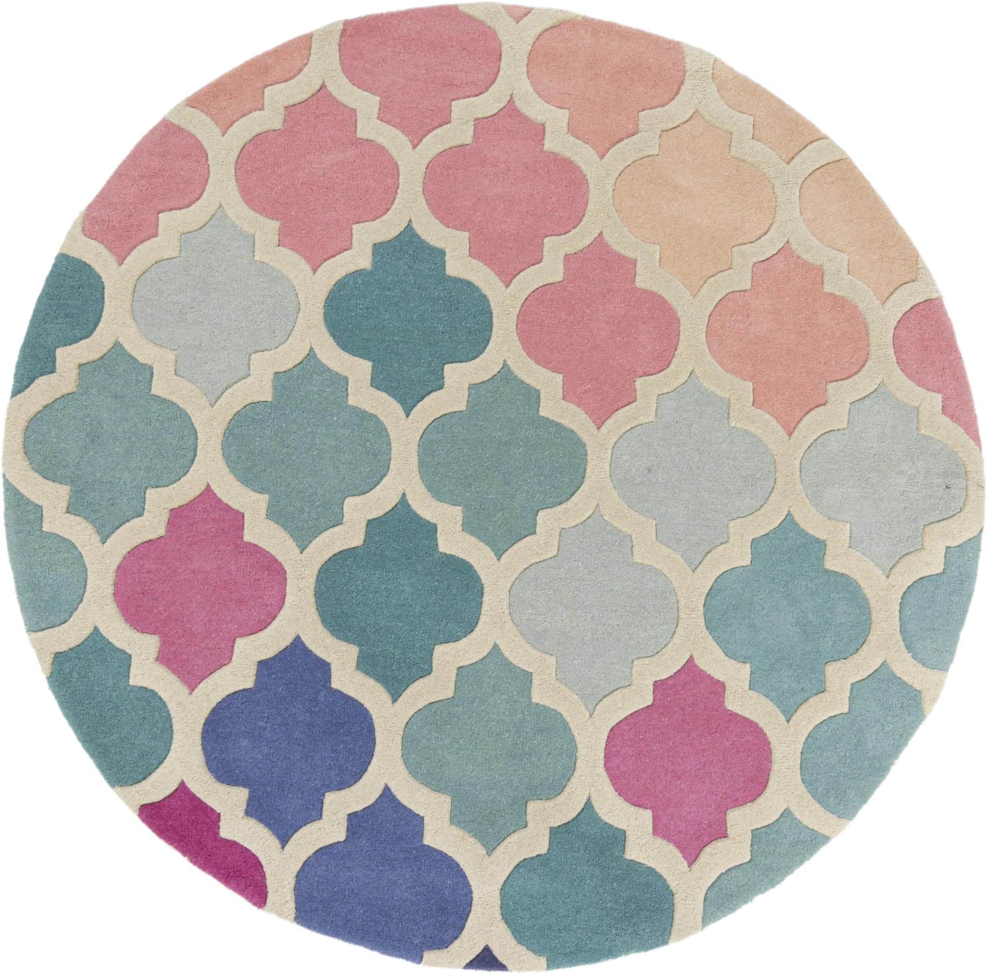 FLAIR RUGS Wollteppich Rosella Pink Blau Rund Hoch-Tief-Effekt