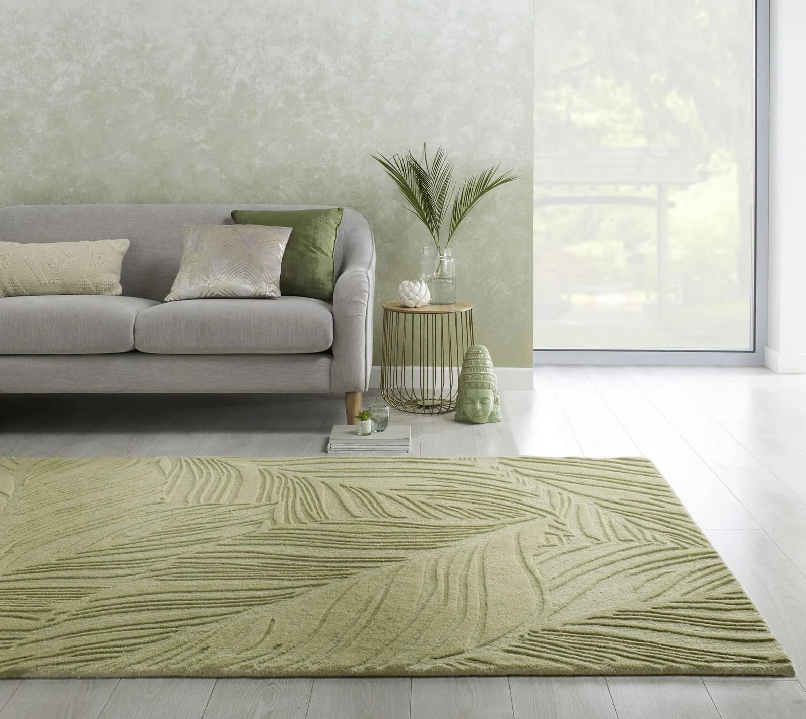 Wollteppich FLAIR RUGS LINO LEAF Grün Hoch-Tief Effekt