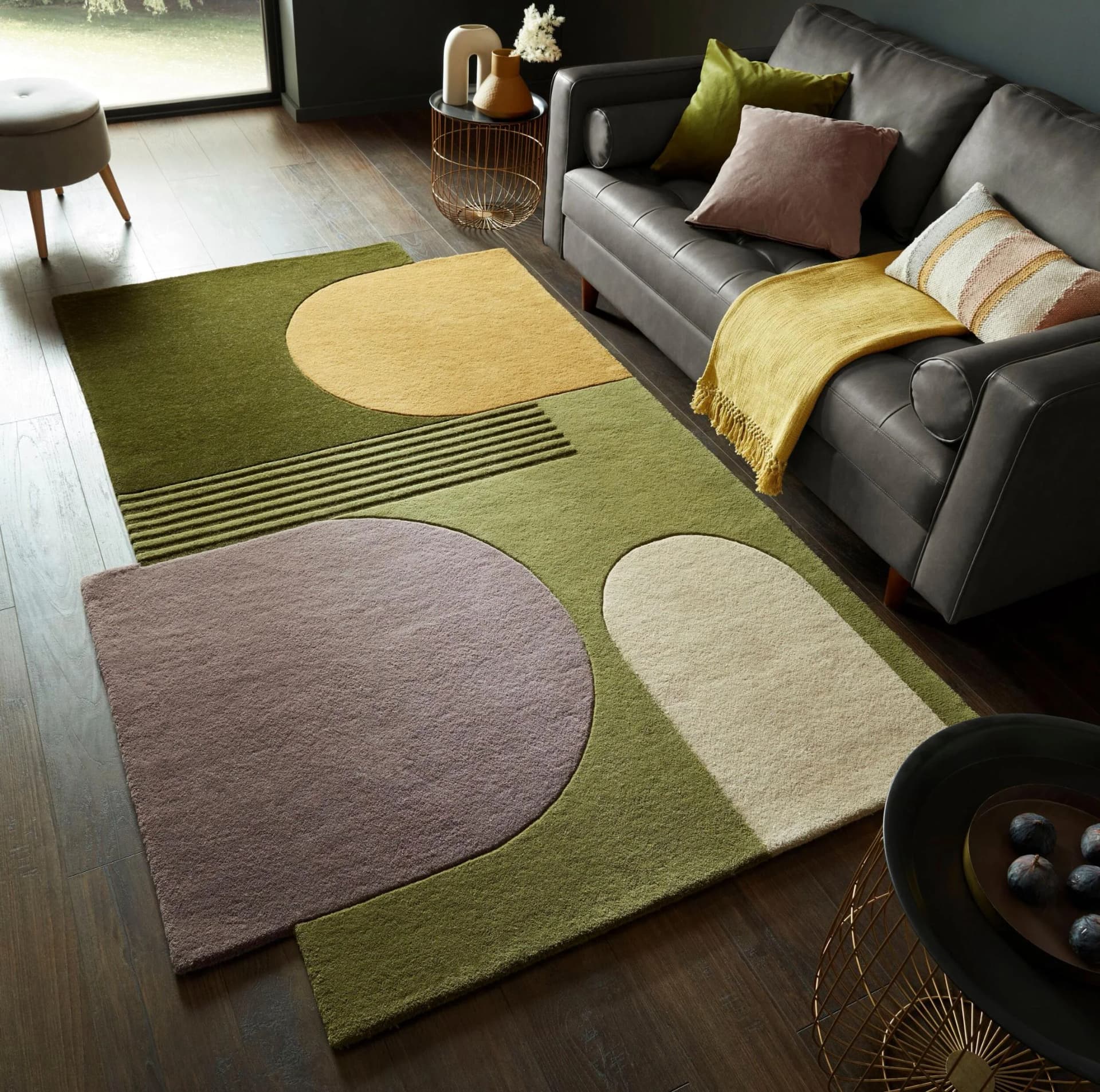 FLAIR RUGS Lozenge Teppich Bunt Grün Retro Handgetuftet