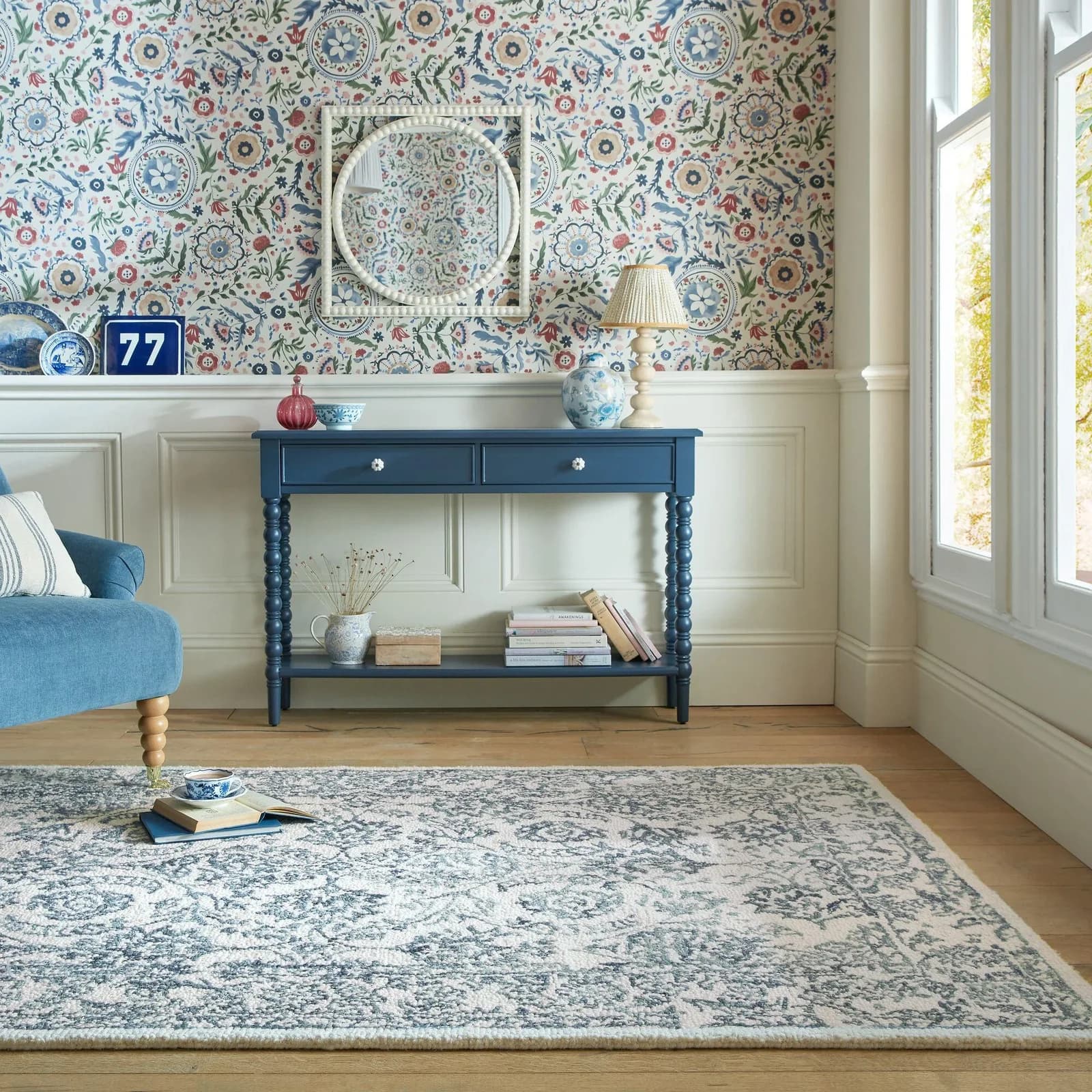 Wollteppich Yasmin mit Blumenmuster Blau FLAIR RUGS