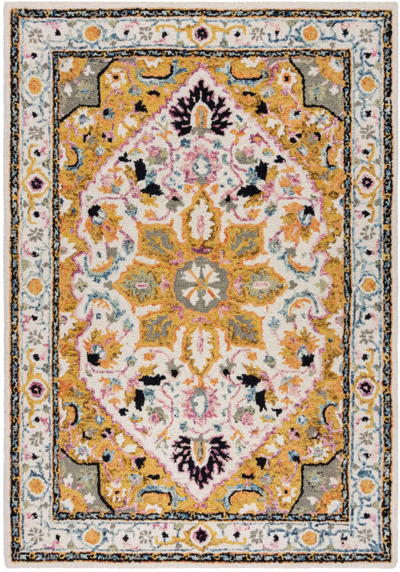FLAIR RUGS Wollteppich Dahlia Gelb Orientalisch Vintagedesign