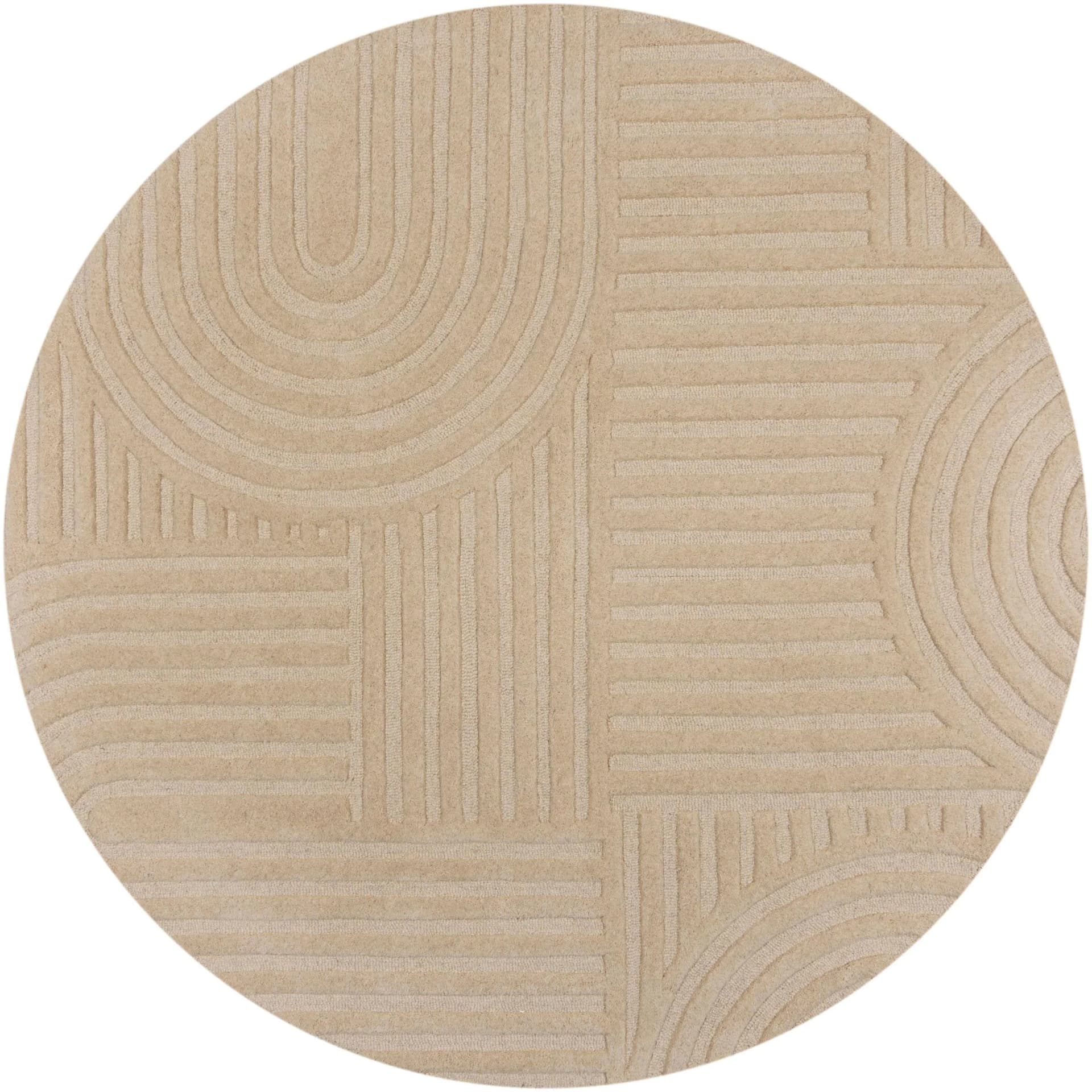 FLAIR RUGS ZEN GARDEN Teppich Beige 100% Wolle Rund