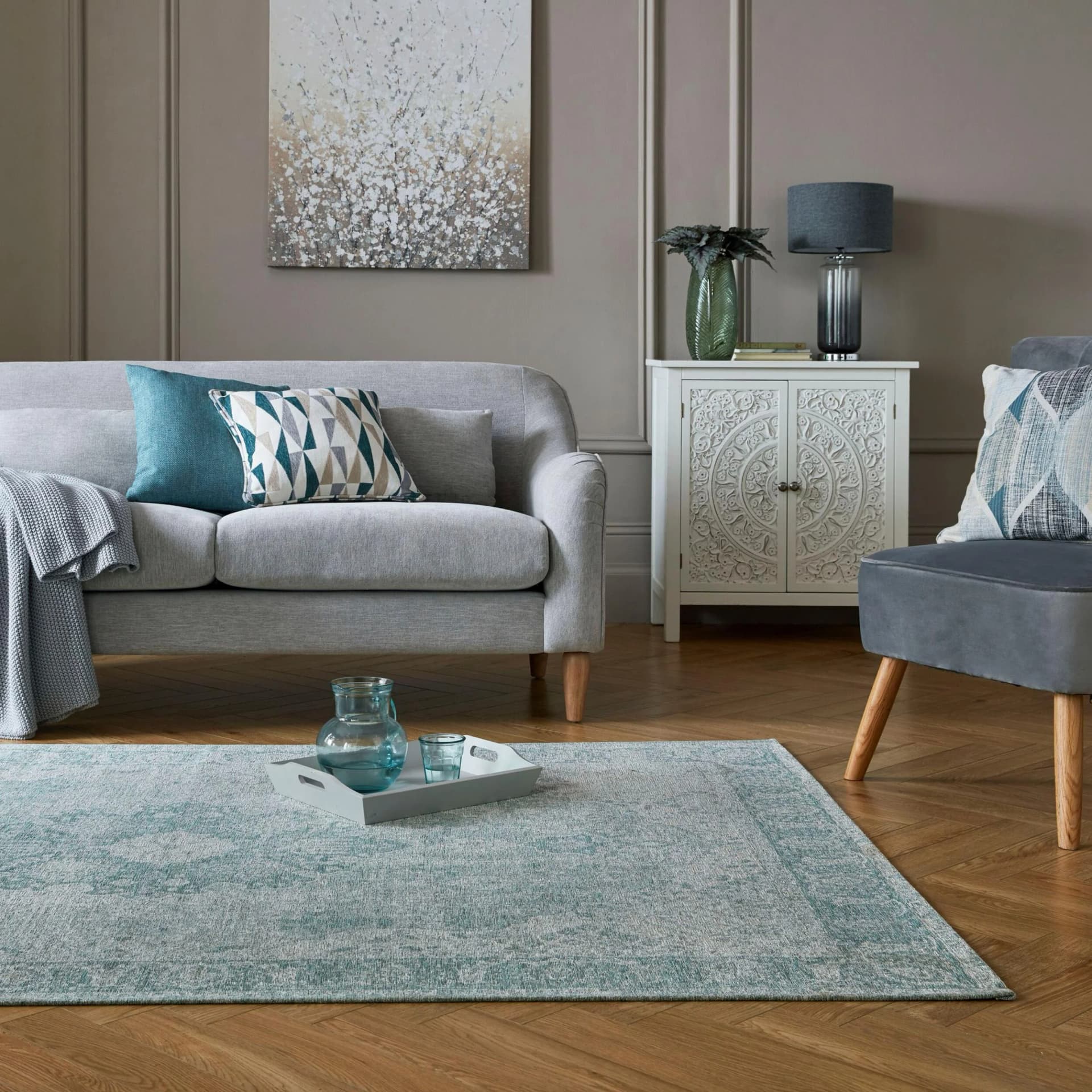 FLAIR RUGS Teppich Antique Vintage-Muster Grün Chenille