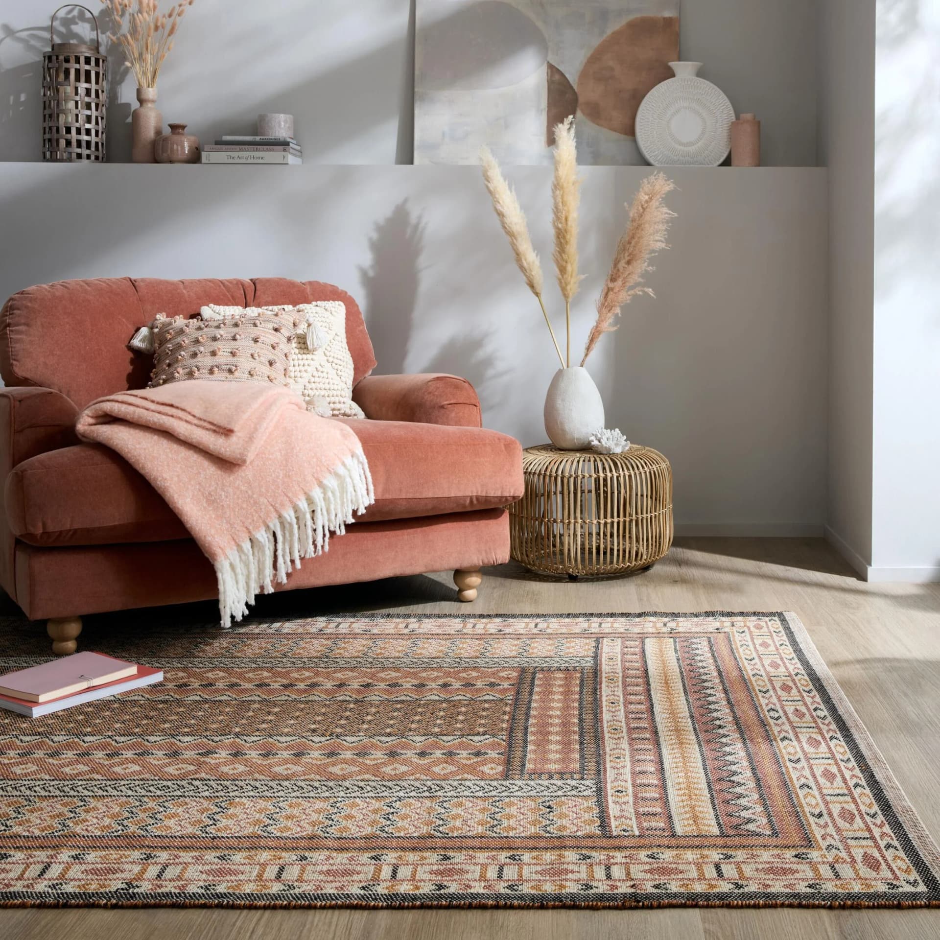 FLAIR RUGS Rami Jute Teppich Rot Gemustert