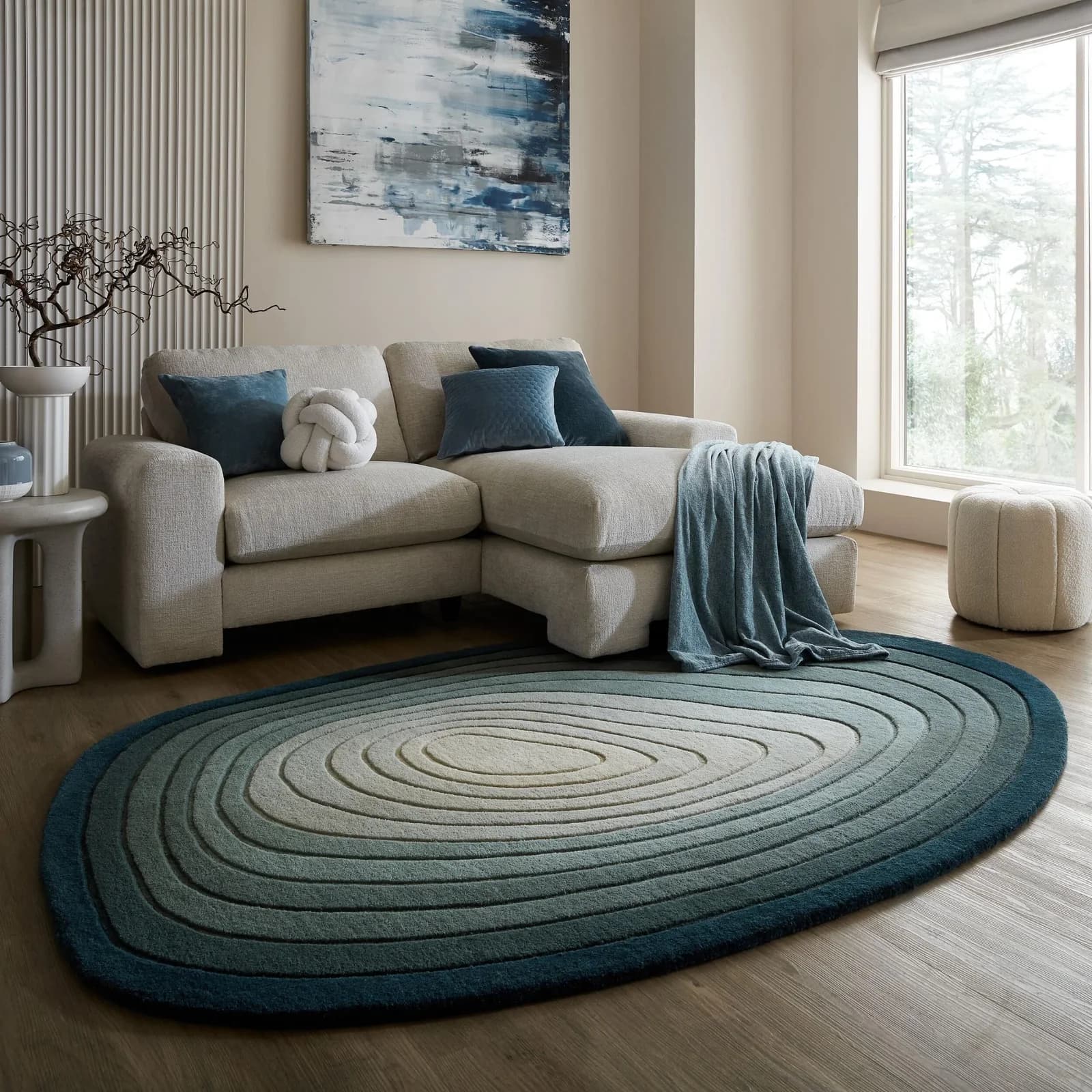 Wollteppich FLAIR RUGS Puddle Blau Hoch-Tief-Effekt