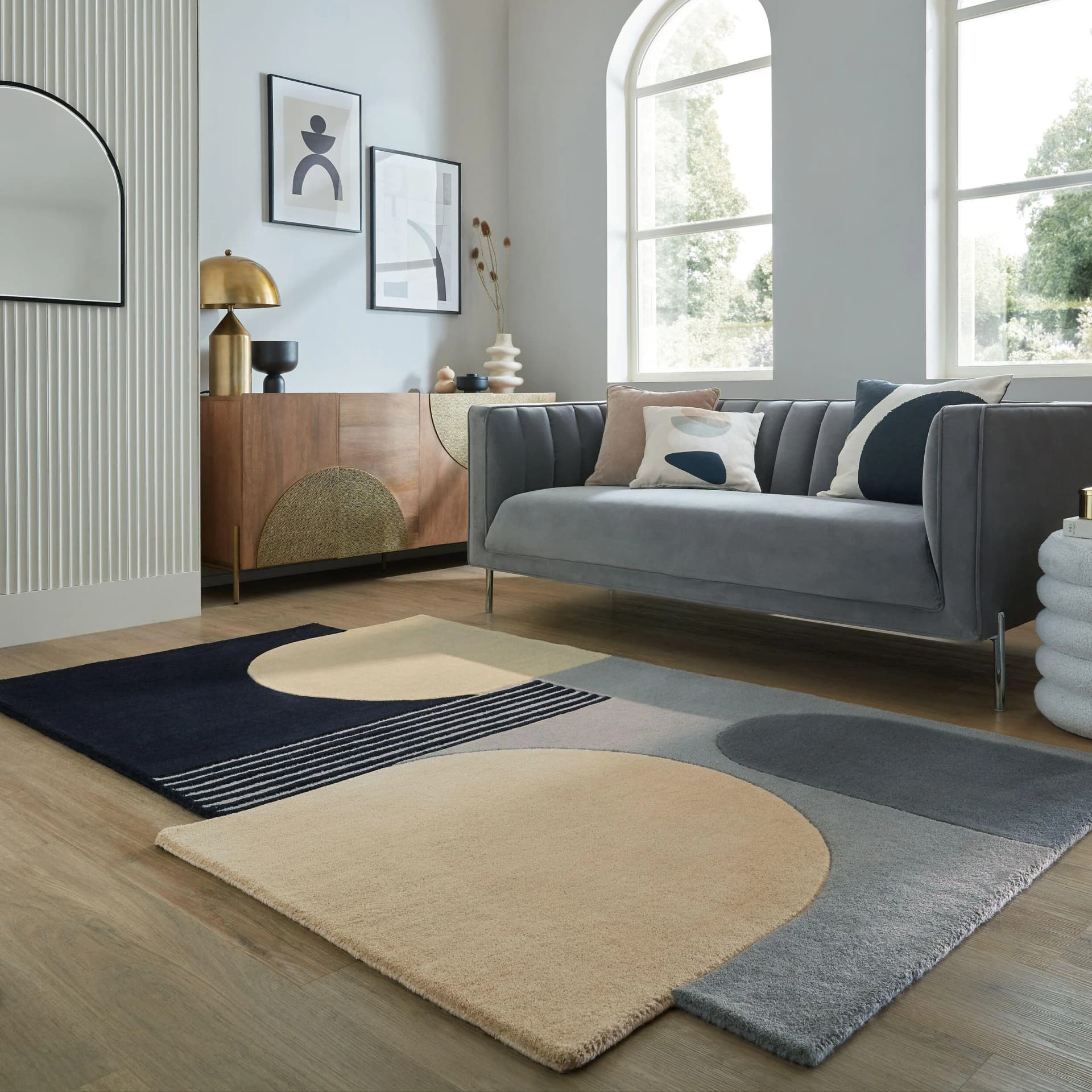 FLAIR RUGS LOZENGE Teppich Retro Monochrom Wolle Handgetuftet