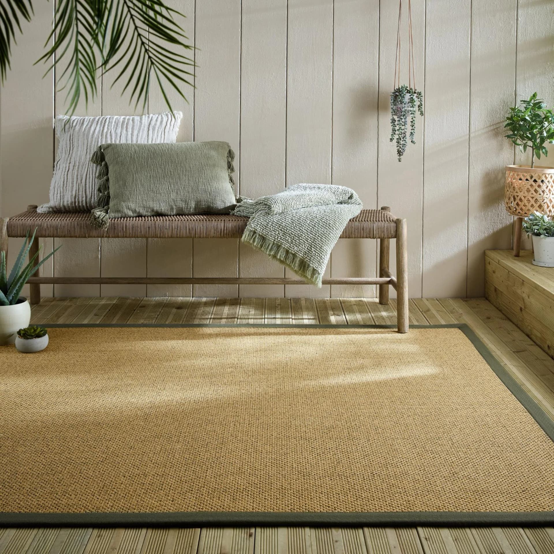 FLAIR RUGS Sisal Look Teppich Grün Outdoor Indoor Bodenläufer