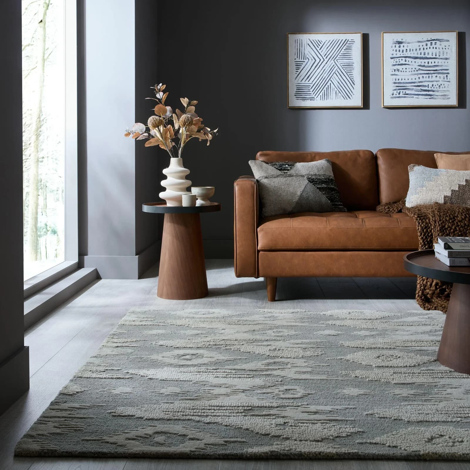 Wollteppich Dion Ikat 100% Wolle Grau Ikat-Design Handgefertigt